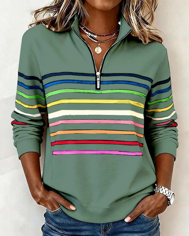 ARCADIA | Mode Sweatshirt with Half Zipper and Rainbow Stripes