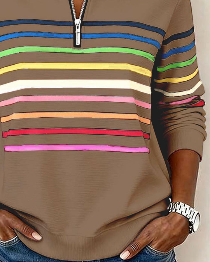 ARCADIA | Mode Sweatshirt with Half Zipper and Rainbow Stripes