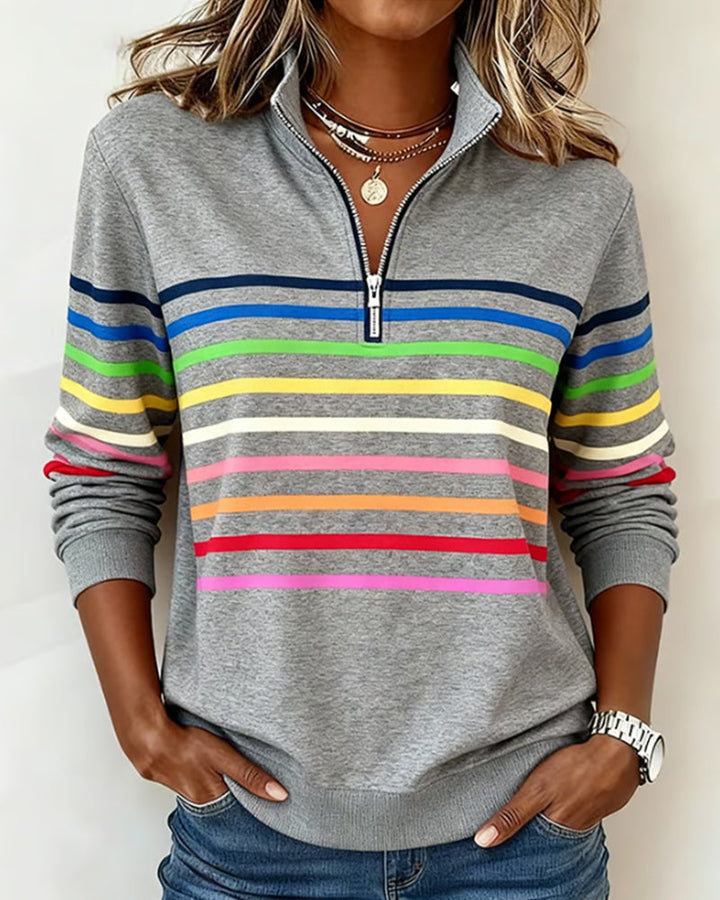 ARCADIA | Mode Sweatshirt with Half Zipper and Rainbow Stripes