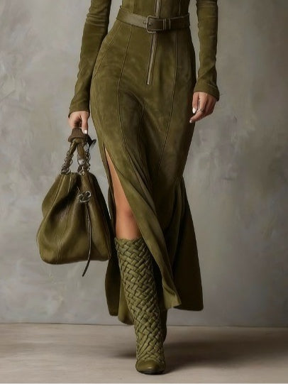 Lunori™ | Alessia Long Suede Dress